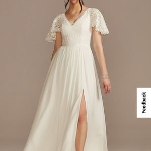 David's Bridal Lace Chiffon Flutter Sleeve A-Line Wedding Dress